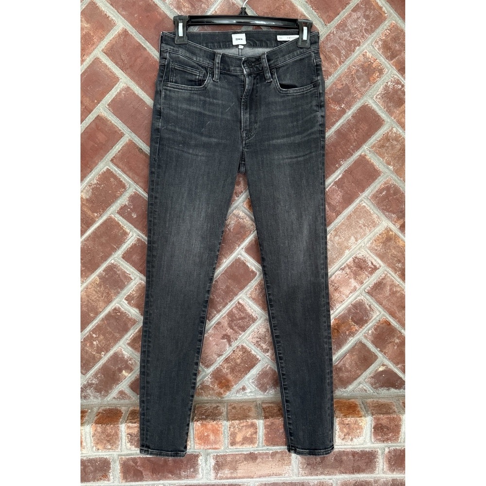 Edwin Jeans Womens Black Pixie 9" Mid Rise Skinny Denim Size 25 Washed‎ Black